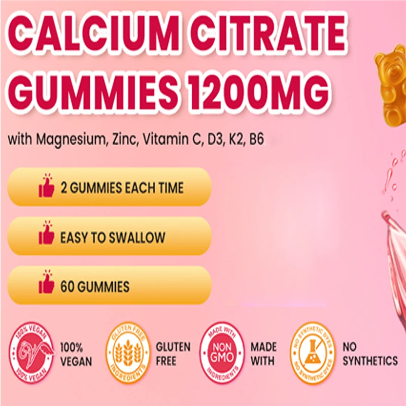 Calcium Citrate Soft Candy -1200mg Calcium Soft Candy, Containing Vitamin D3, Zinc Highly Absorbent for Bones,and Immune Support
