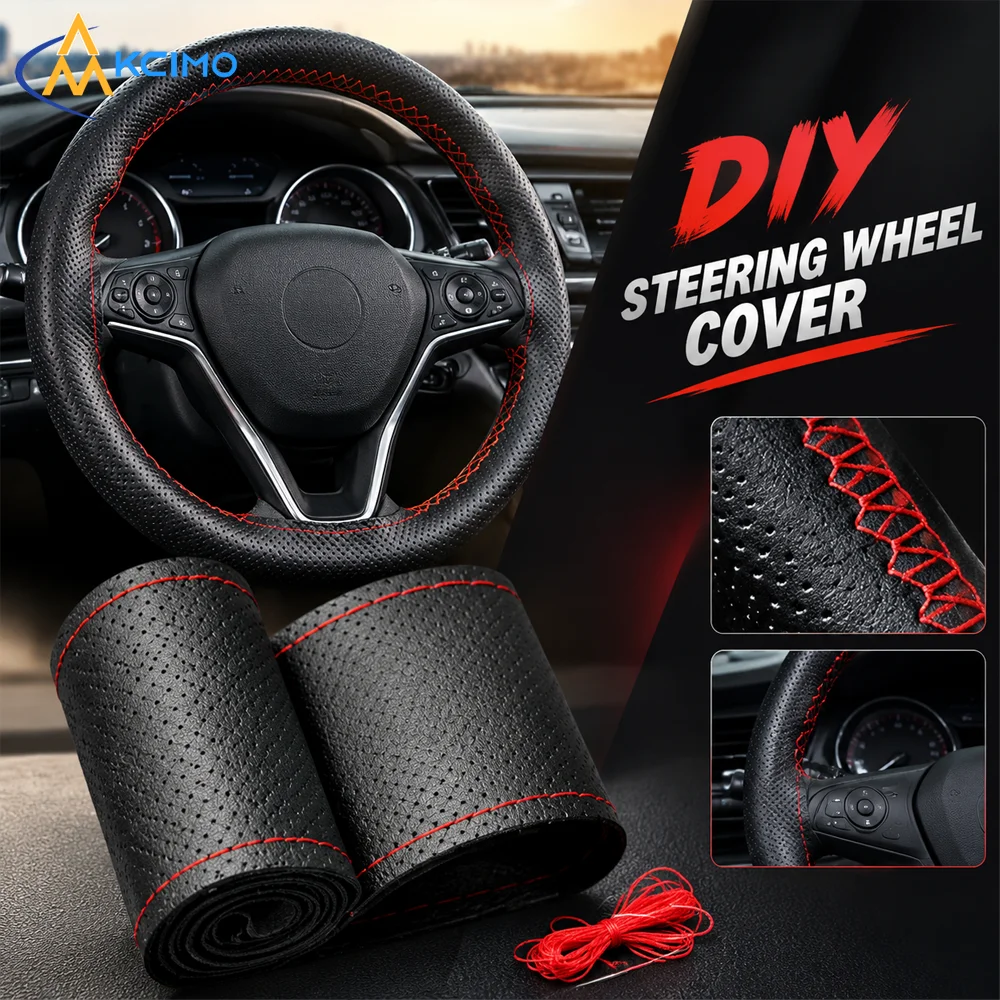 1Pc DIY Stitchable Steering Wheel Protector, Faux Leather Steering Wrap Kit with Sewing Accessories for Car Upgrade