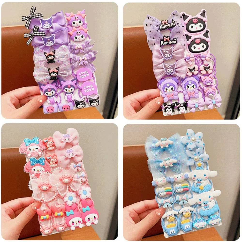 

16pcs Sanrio Anime Peripheral Kawaii Cute Kuromi Hello Kitty Cartoon Schoolgirl Rubber Band Hair Tie Schoolgirl Decoration Gift