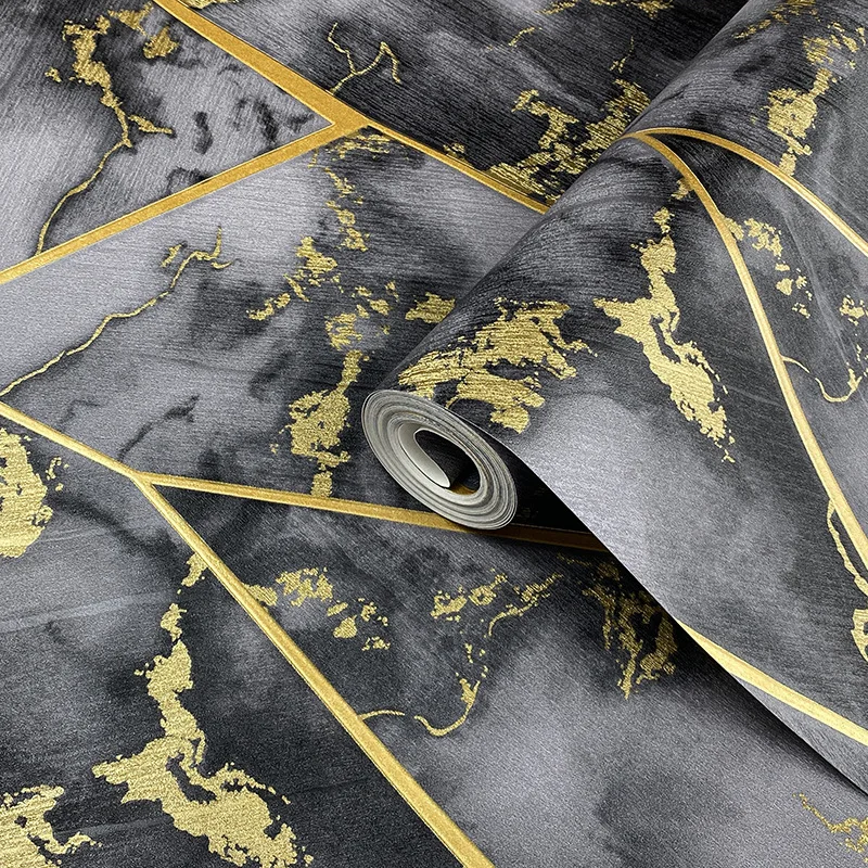 Black Marble Wallpaper Golden Geometric Irregular Hexagon Wall Paper Light Luxury Mural Waterproof for Living Room TV Background