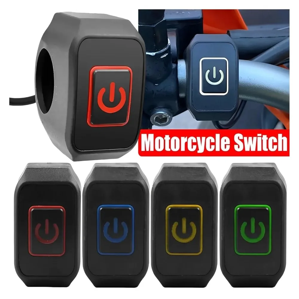 1PC 22mm Universal Motorcycle Handlebar Switch, Waterproof Modified Button Headlight Horn Control with LED Display Lamp