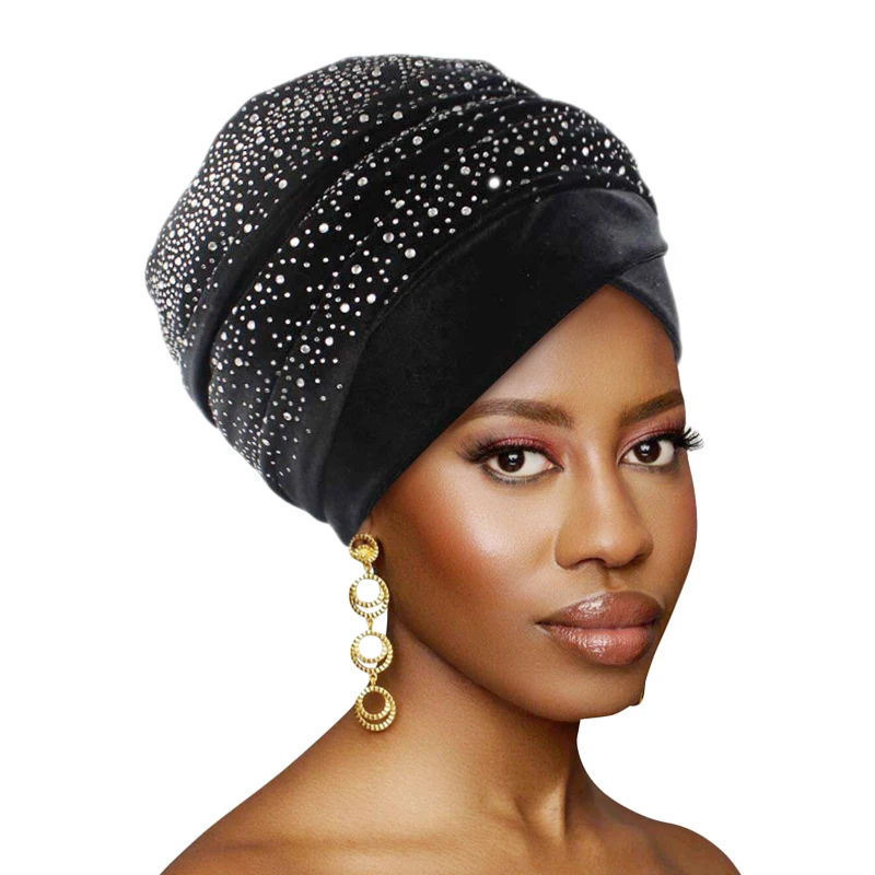 

Women Velvet Muslim Wrapped Head Turban Scarf Hat Long Tail Style Elegant Female Head Wraps Solid Color Party Turban Headwear