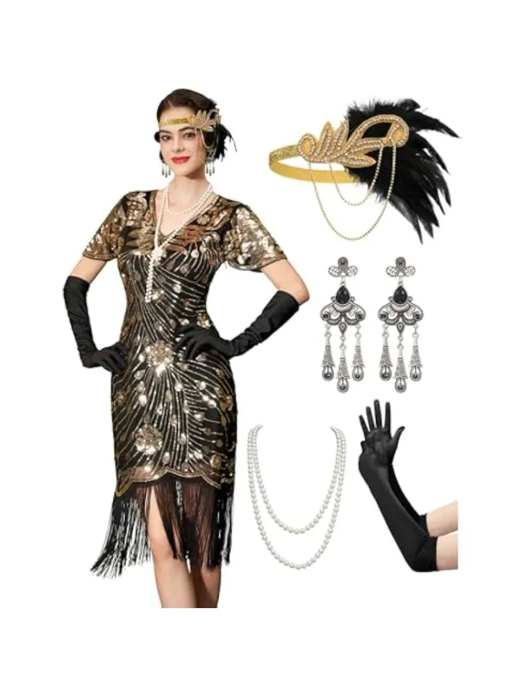 Flapper Jurken jaren 1920, Geweldige Gatsby Jurken voor Vrouwen Fringe Roaring 20s Kostuums met 20s Accessoires voor Harlem Nights - afbeelding 2