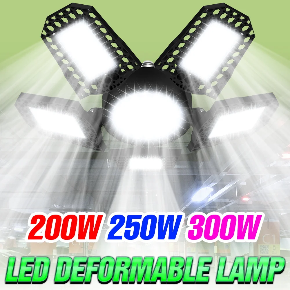 

Светодиодный светильник для гаража 300 Вт, внутренний, AC100-277В, потолочный светильник для мастерской, E27, складной, деформируемый, для больших помещений, коммерческое освещение