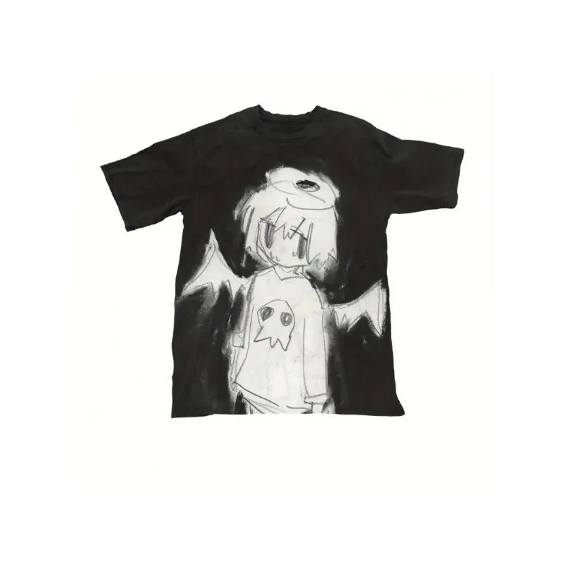 Harajuku Dark Angel and Gothic Manga Pattern Four Seasons New High Street T-shirt Suitable for Both Men and Women