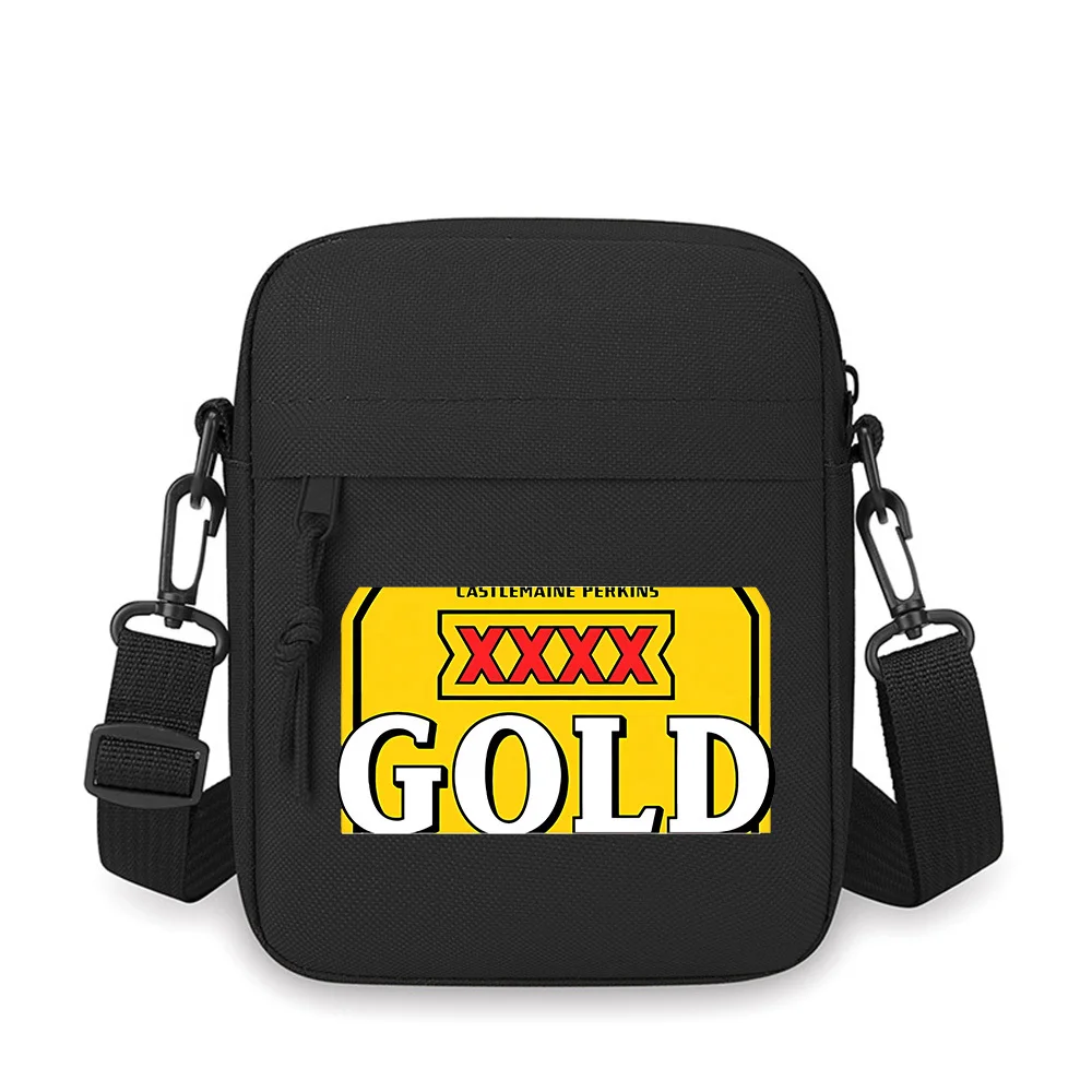 

Logo design brand beer. Gold text graphic Men Crossbody Bag Single Shoulder Women Cartoon Anime Film Printing Design Unisex