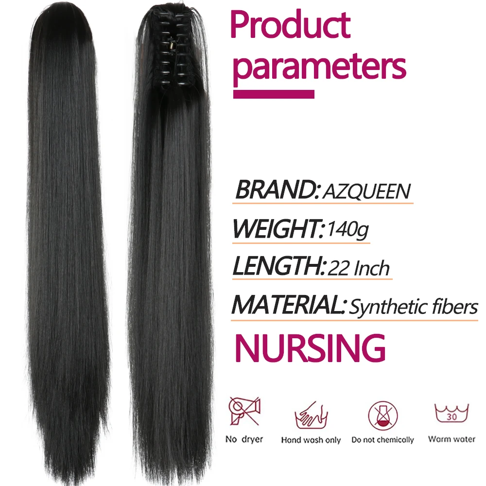 MISSQUEEN extensiones de cabello sintético para mujer, de 24 pulgadas postizo de cola de caballo, largo y recto, con Clip, para fiesta diaria