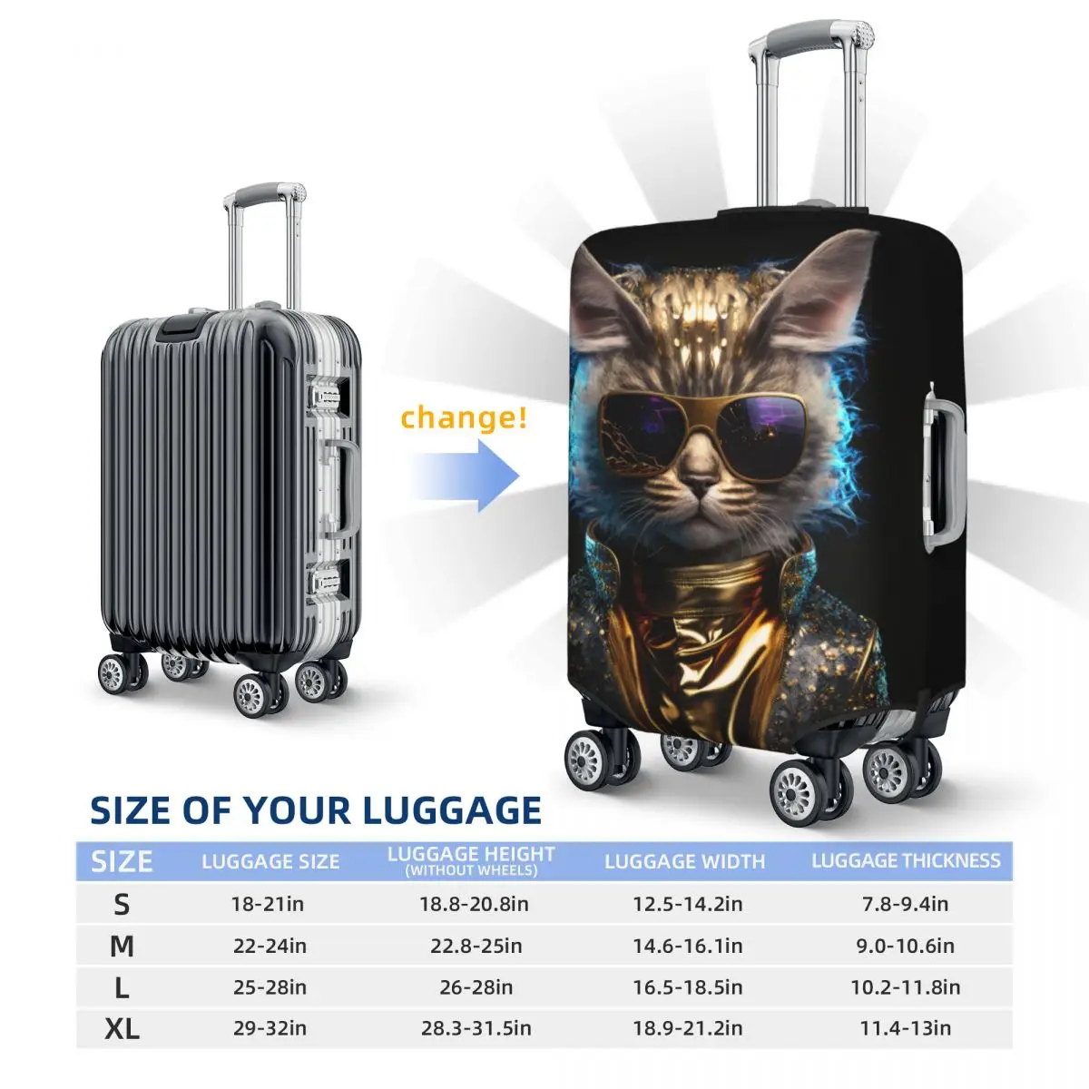 Funny Cat Suitcase Cover animla with sunglasses Cruise Trip Flight Fun Luggage Case Protection