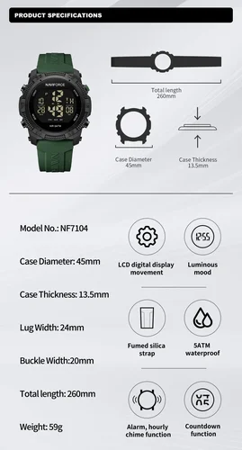 Imagen 2 del producto NAVIFORCE NF7104 nuevos relojes deportivos digitales LCD para hombres correa de silicona de moda reloj de pulsera electrónico militar