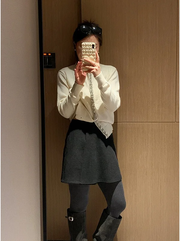 

Осенне-зимние утепленные юбка-брюки А-силуэта в корейском стиле, универсальные, из ацетатной шерсти, повседневные, со средней талией, стандартные