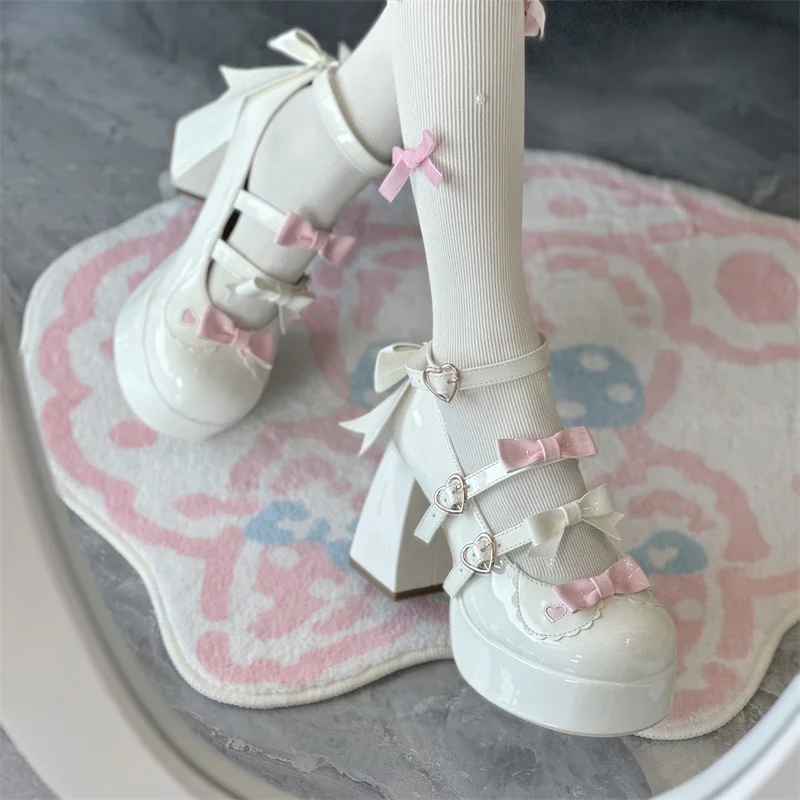 Cosplay Kawaii Lolita Butterfly Lace Thick Heel Shoes Original Cute And Sweet Japanese Bow High Heels