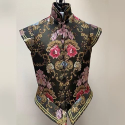 New Luxurious High Quality Men’s Renaissance Tudor Elizabethan Black Embroidered Jacquard Brocade Vest Colonial Noble Vest