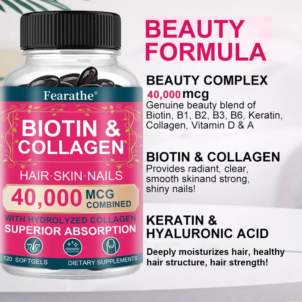 Biotin and Collagen Support Hair, Nails and Radiant Skin - Great for Men and Women with High Absorption