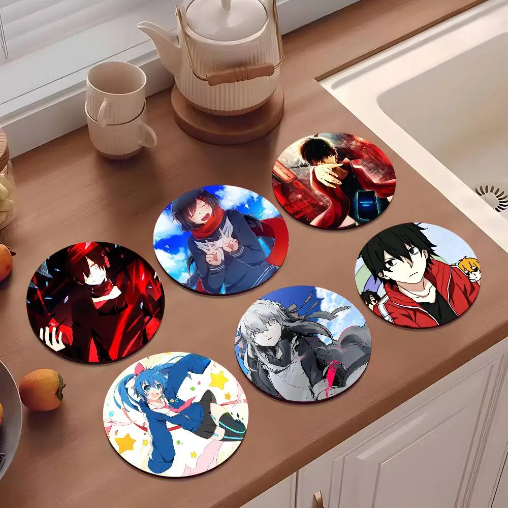 1pc Anime KageRoU PrOjeCt Wooden Coaster Colour Printing Cup Mat Home Desk Decoration Gifts