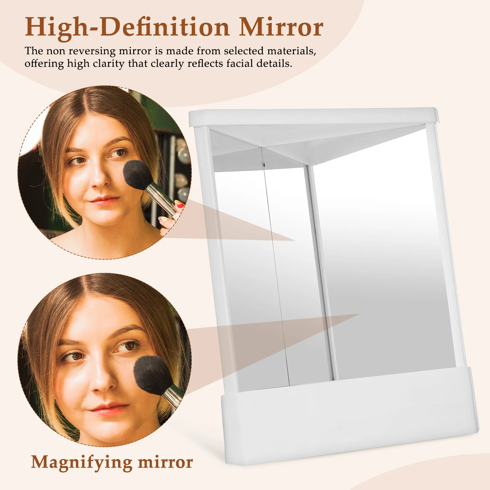 Non Reverse Makeup Mirror Dual Sided Reversible 360 Degree Rotation Standing Vanity for Makeup