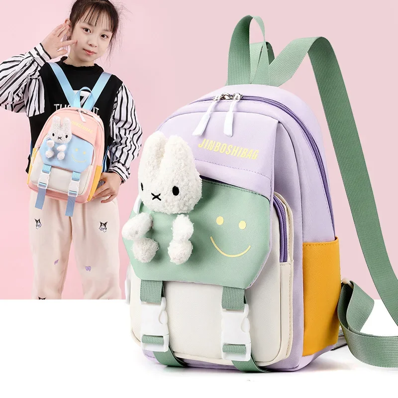 Cute cartoon rabbit doll schoolbag simple contrasting color fresh large capacity backpack