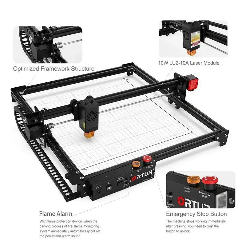 ORTUR Laser Master 2 S2 Pro LU2-4 SF 5W高精度デスクトップCNCカッターレーザー彫刻機（木材、革、アクリル、紙対応）