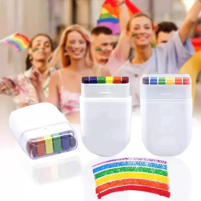 6-Color Rainbow Crayon Rainbow Stripe Body Art Crayons, Suitable for Carnival, Music Festivals, and Colourful Theme Party