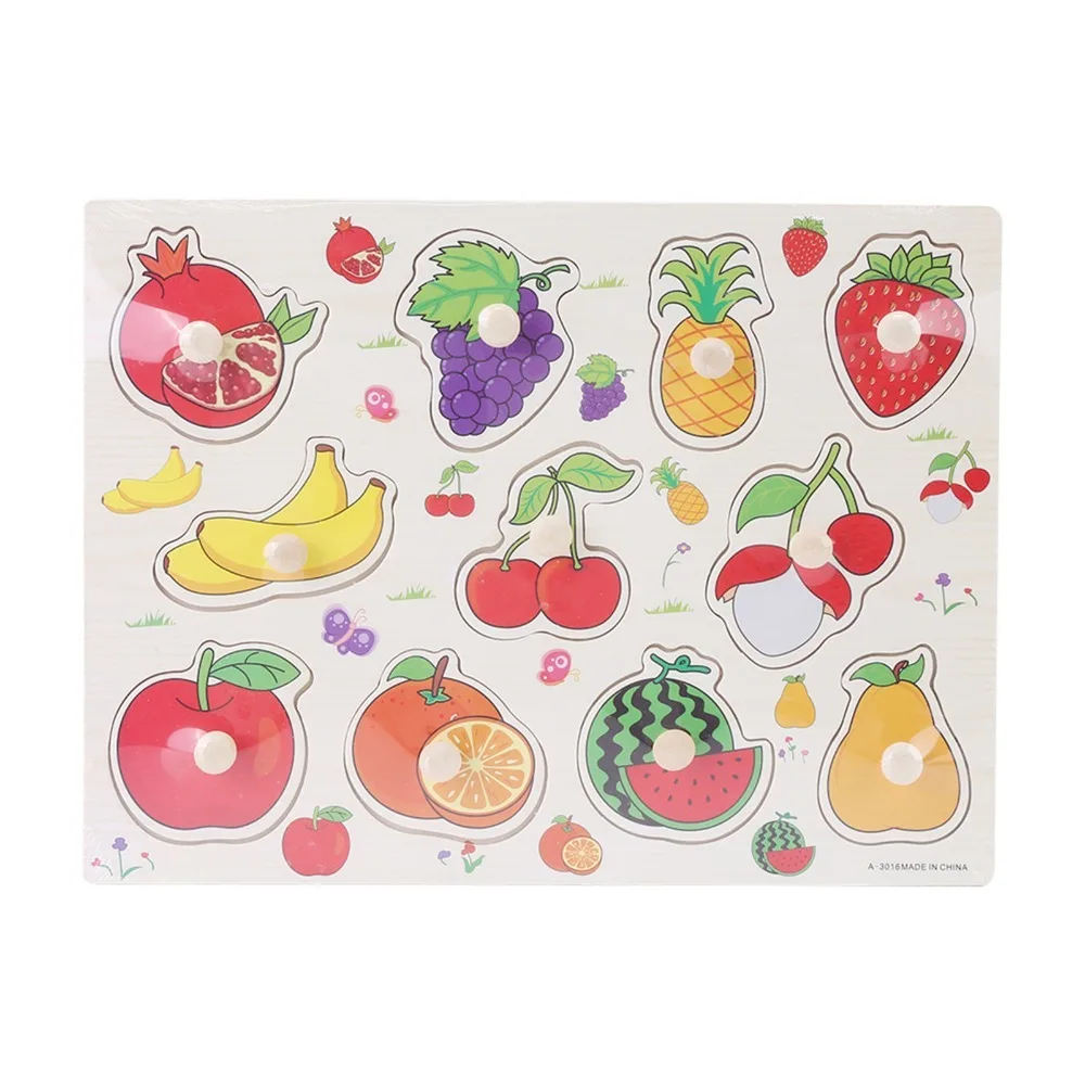 Hand Grip Knob Wooden Puzzle Fruit Theme Wooden Material Wooden Cognitive Puzzle Jigsaw Shape Knob Design Knob Puzzle Toy