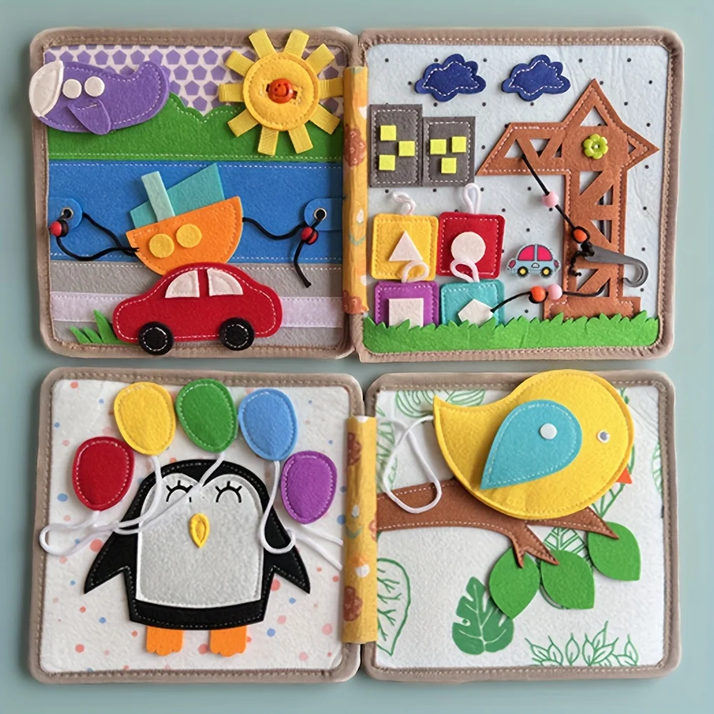 인터랙티브 바쁜 보드가있는 벨벳 농장 이야기 책 동물 야채 모양 시즌 인식 유아를위한 조기 학습 장난감