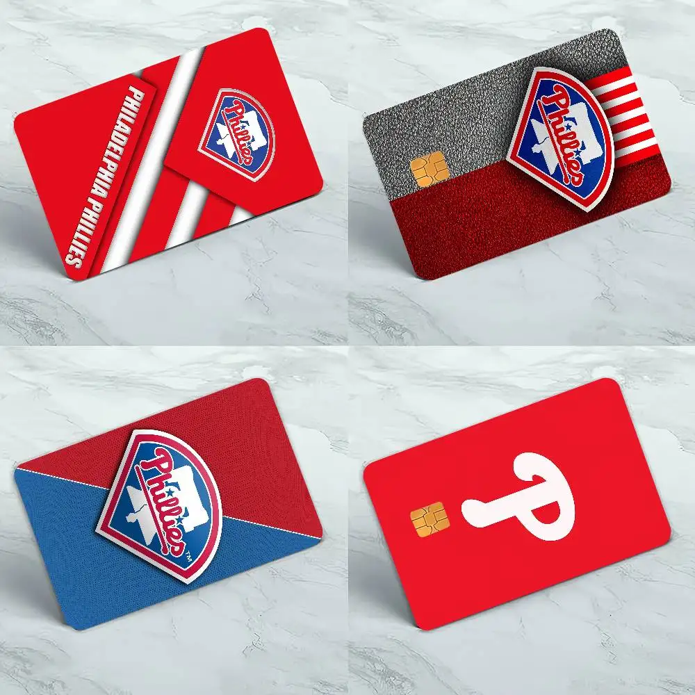 P-PhiladelphiaS Phillies 1 Juego de 4 Uds. De película adhesiva, funda de piel para tarjeta de crédito pequeña y grande sin Chip, lado frontal