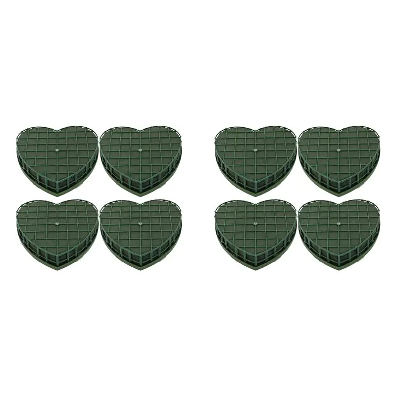 AT63-8Pcs Heart-Shape Floral Foam Blocks Green Flower Clay Heart Shaped Floral Bricks Artificial Floral Mud With Suction Cup