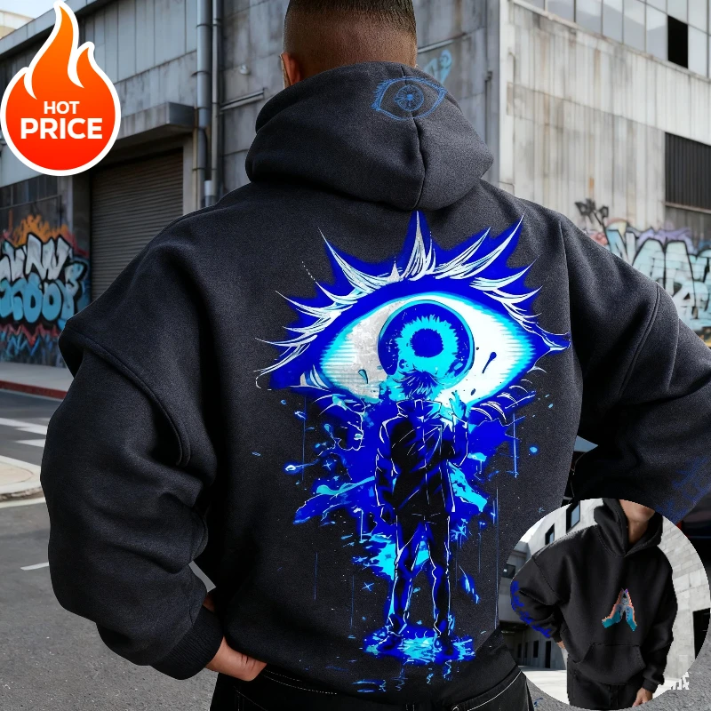 고죠 사토루 주술회전 하라주쿠 스트리트웨어 가을 남성 빈티지 후드티 겨울 여성 오버사이즈 후드 스웨트셔츠 긴팔