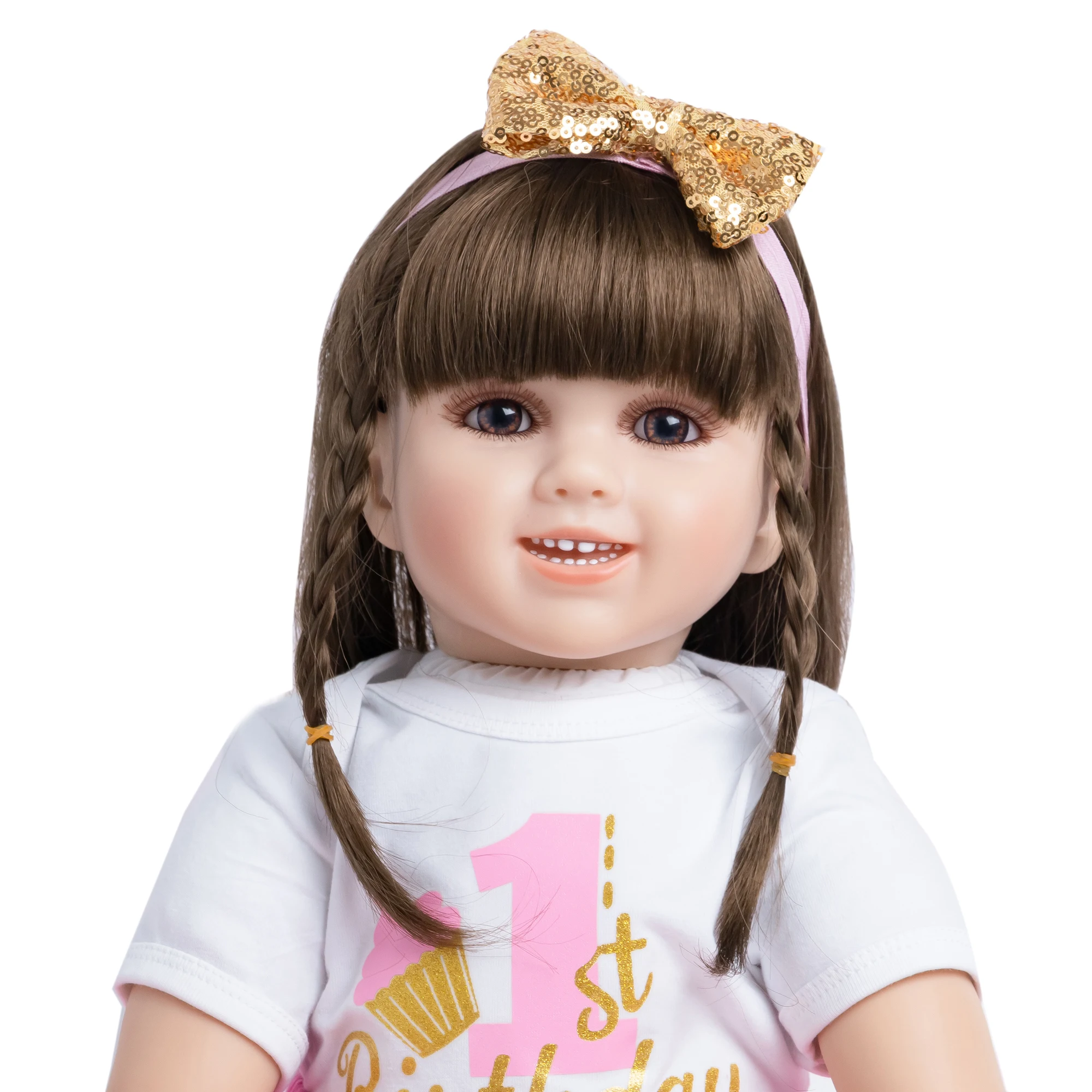 60 CM Soft Silicone Reborn Toddler Smile Doll Cloth Body Pink Dress Princess Baby Lovely Kid Birthday Gift Play House Toy