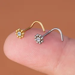 1pc Flower Nose Stud Piercing Surgical Steel Retainer Nariz Bone Ring Screw Nostril Stud for Women Men Trendy Body Jewelry 20G