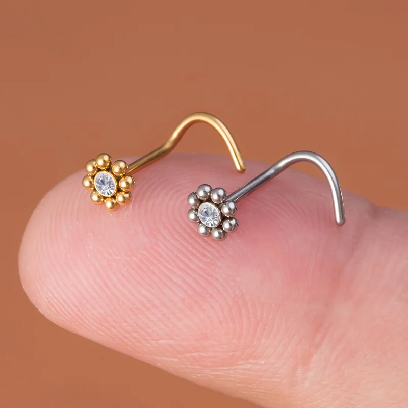 1pc Flower Nose Stud Piercing Surgical Steel Retainer Nariz Bone Ring Screw Nostril Stud for Women Men Trendy Body Jewelry 20G