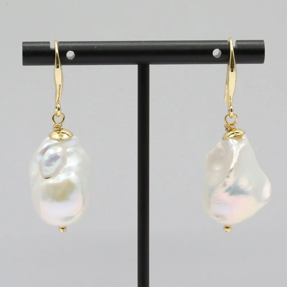 GuaiGuai Jewelry Cultured White Baroque Pearl Dangle Earrings Real Keshi Pearl Hook Earrings For Lady