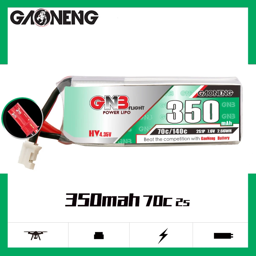 GAONENG GNB 2S 7.6V 350mAh 70C/140C Lipo Battery For Remote Control Toys Model UAV FPV  Drone 7.6V Battery With JST Plug