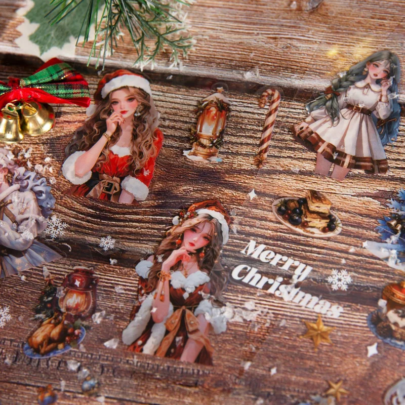 20 - Sheet Vintage Christmas Sticker Book, Retro Santa & Snowflake Designs for Hand Account Decoration 20 - Piece Classic Christ