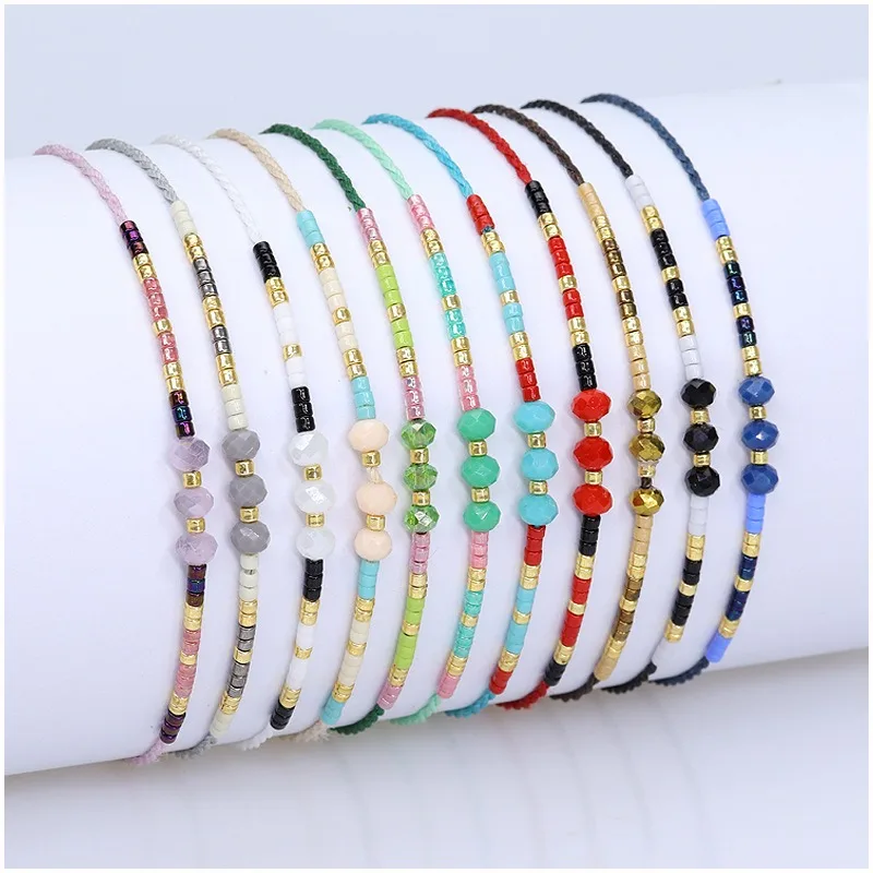 Colorful Miyuki Seed Bead Friendship Bracelets Handmade Braided Adjustable Faceted Crystal Charm Bracelet Women