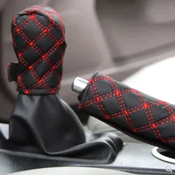 1 Set Car Faux Leather Gear Shift Knob Cover Auto Hand Brake Cover Sleeve Universal Dust-proof Car Gear Knob Protector Cover