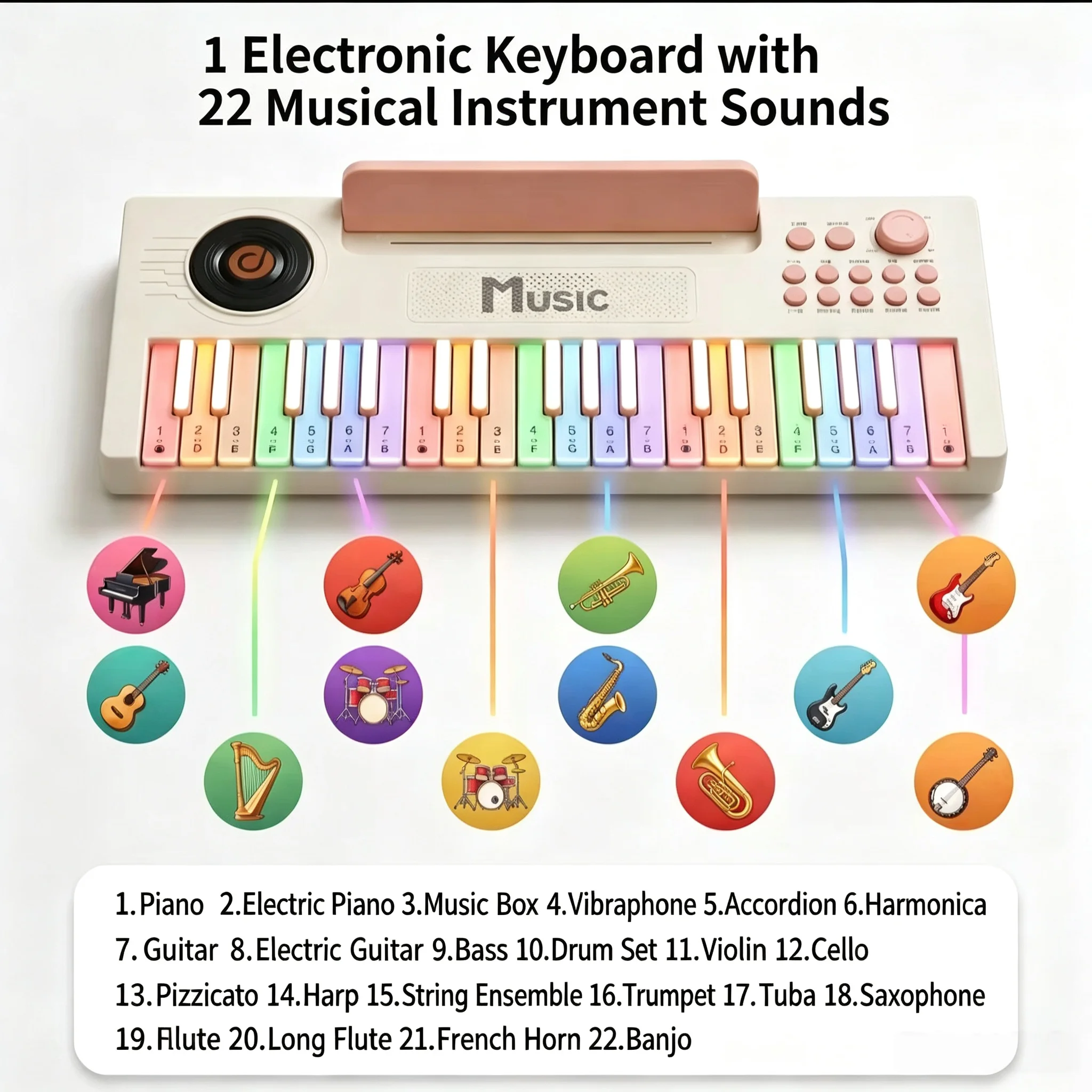 Portable Kids Lighted Piano Keyboard,  Follow Light To Play, 56 Songs , USB or Battery Powered, Educational Musical Gift for Chi