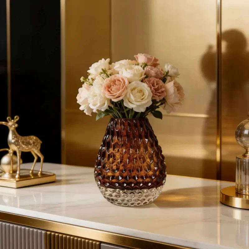 for High Quality Light Luxury Amber Glazed Hydroponic Vase Ornament Model House Entrance TV Cabinet Home Decoration