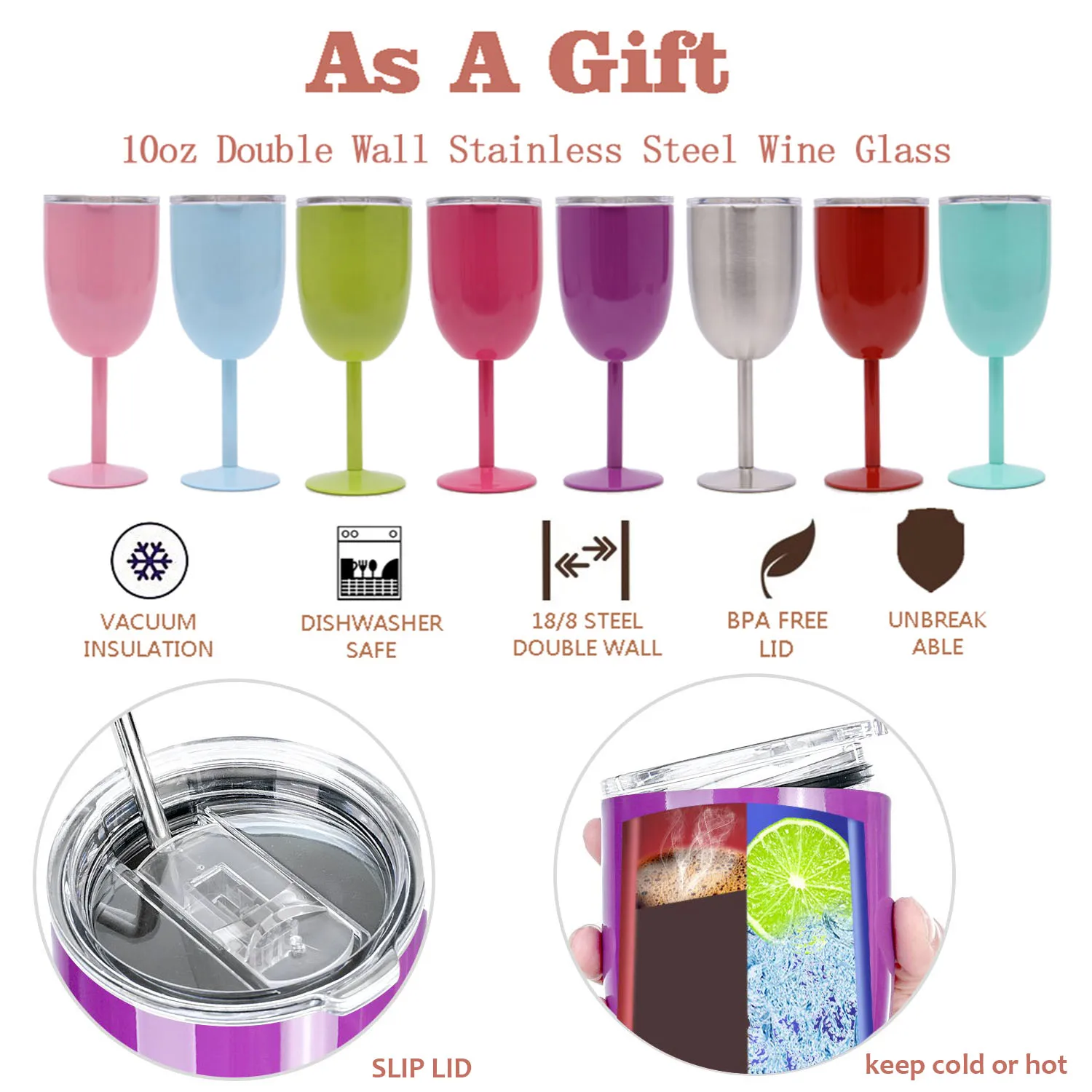 Custom Stainless Steel Wine Glasses 10oz Unbreakable Metal Wine Glass, Fancy, Unique Wine Goblets for Outdoor, Travel, Camping