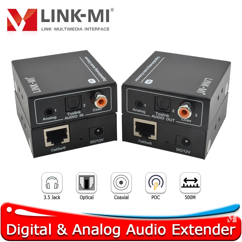 

500M High Performance Analog Digital Audio Extender Up to 1640ft Range Analog Support PCM2.0 & 5.1 Audio