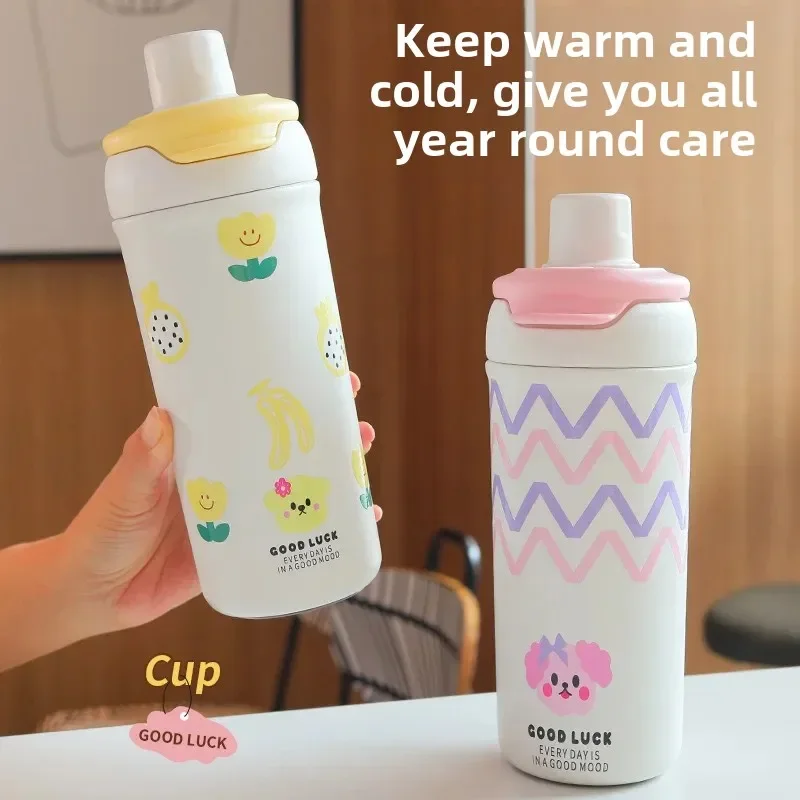

600ml New Large Capacity Stainless Steel High Aesthetic Value Women's Double Drink Cup Macaron Color Office Cup Children's