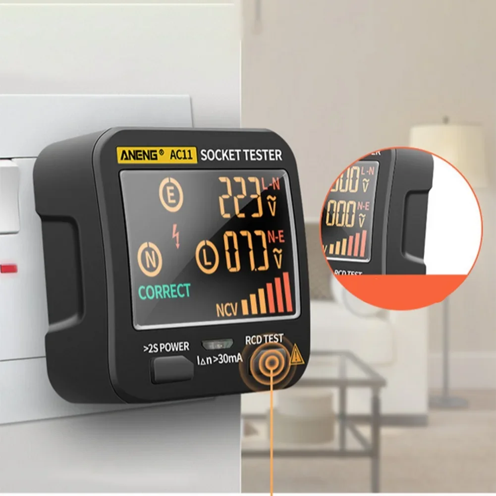 ANENG AC11 Digital Smart Socket Tester Voltage Socket Detector Ground Neutral Phase RCD NCV Inspection Tool