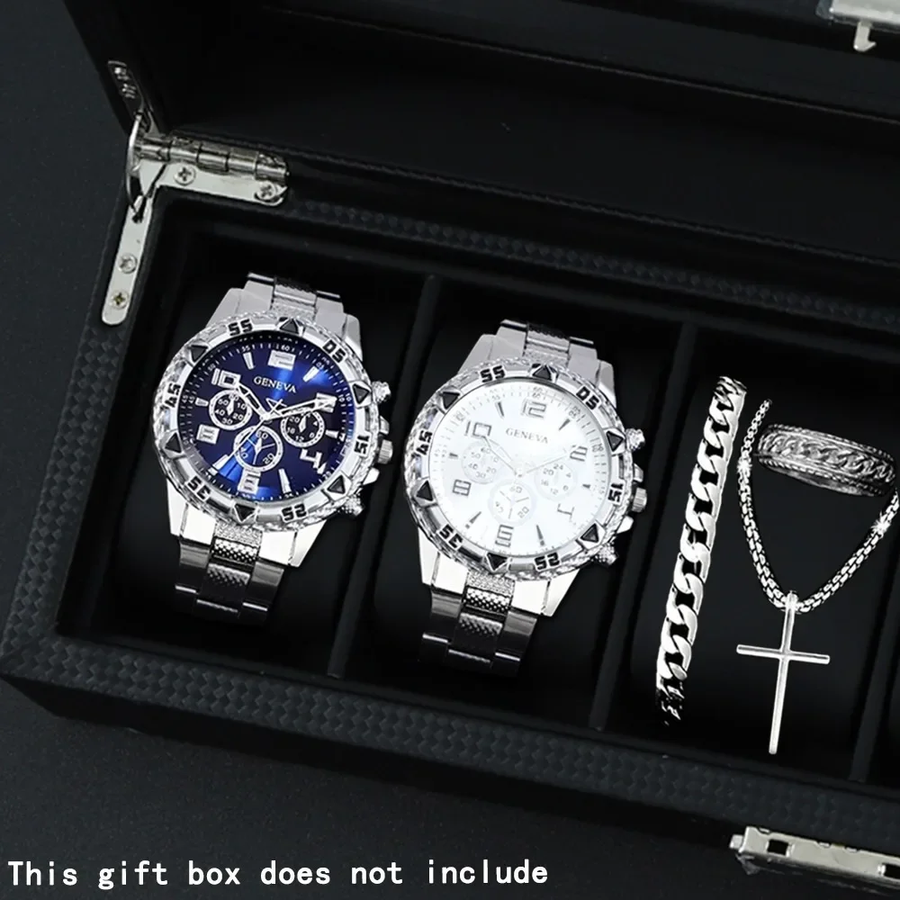 2026Blue light glass men's watch steel strap quartz watch three eye business casual watch