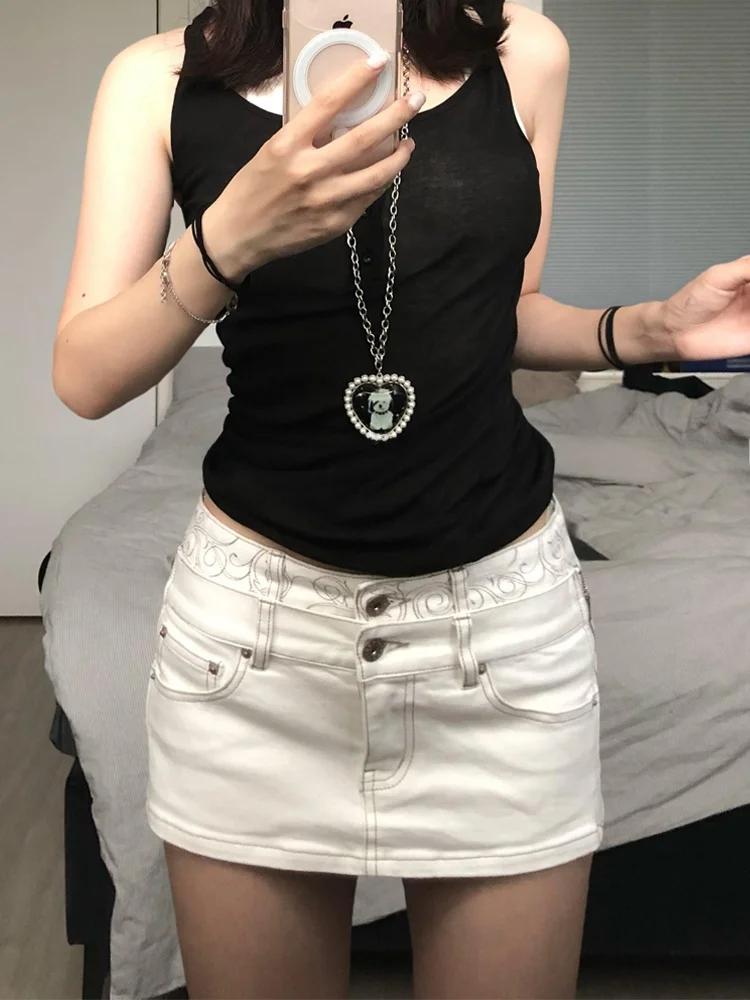Saia Jeans Feminina Estilo Americano com Design Exclusivo e Cintura Dupla, Saia  Removível de Duas Vias com Puxador Lateral