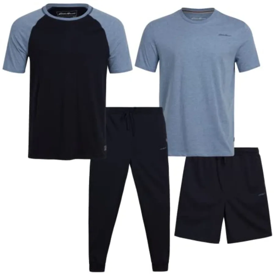 Mens Pajamas Set - 4Pc Lightweight Loungewear PJ Sleepwear Set T-Shirts, Sweatpants, Shorts Pajama for Men