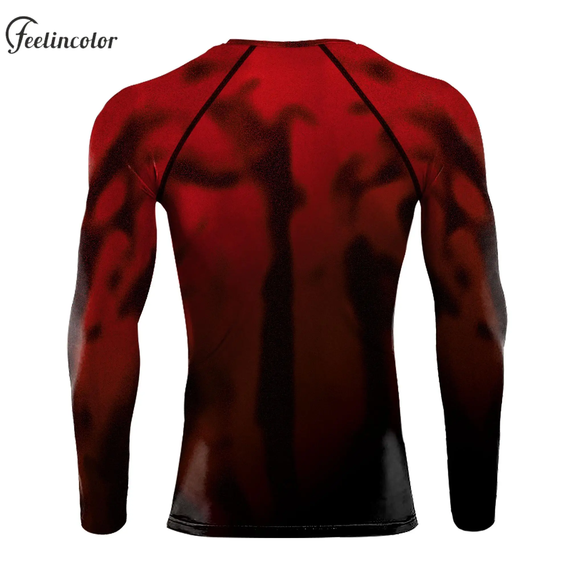 Camicie muscolari con stampa 3D per uomo T-shirt fantasia a maniche lunghe Maschile Fitness Compressione Top Girocollo Abbigliamento maschile