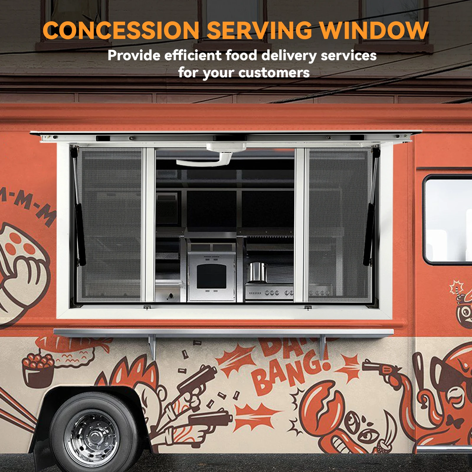 Concession Window, Aluminum Alloy Concession Stand Serving Window Door with 4 Horizontal Sliding Screen Windows & Awning Door