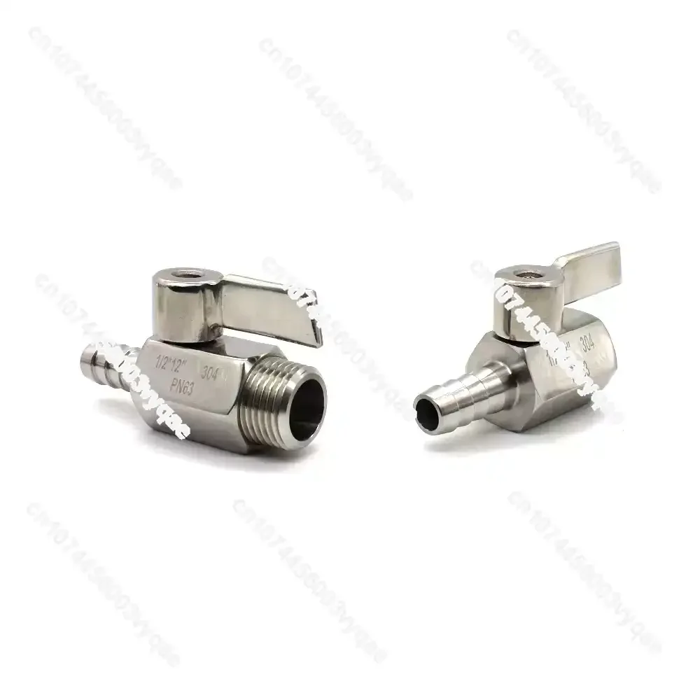 304 Stainless Steel Mini 2-Way Ball Valve Male Female Pagoda Adapter 1/4