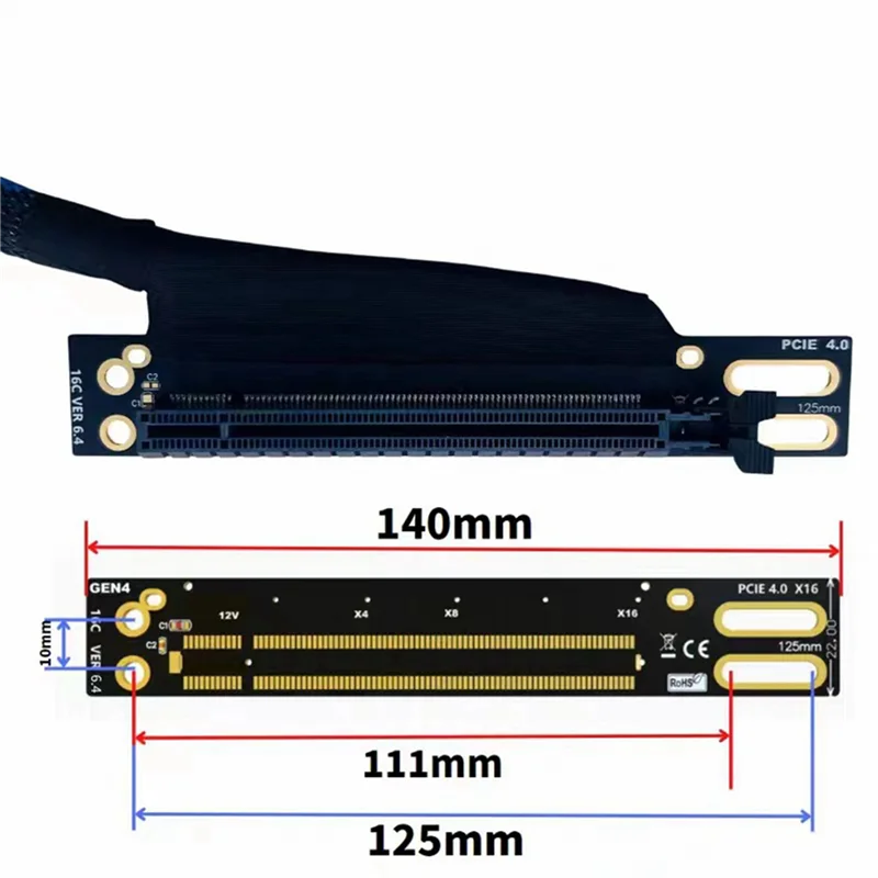 5X PCIE 4,0 X16 GPU servidor tarjeta gráfica Cable de extensión tejido Cable de malla paquete derecho hacia fuera Cable de extensión GEN4, 30Cm