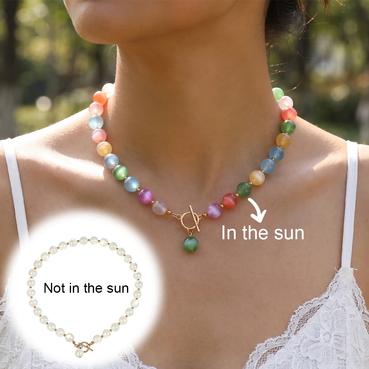 Bohemia Boho Round Resin Beads Necklace Color Discolour Change in the Sun Summer Fall Beach Vacation Jewelry for Women