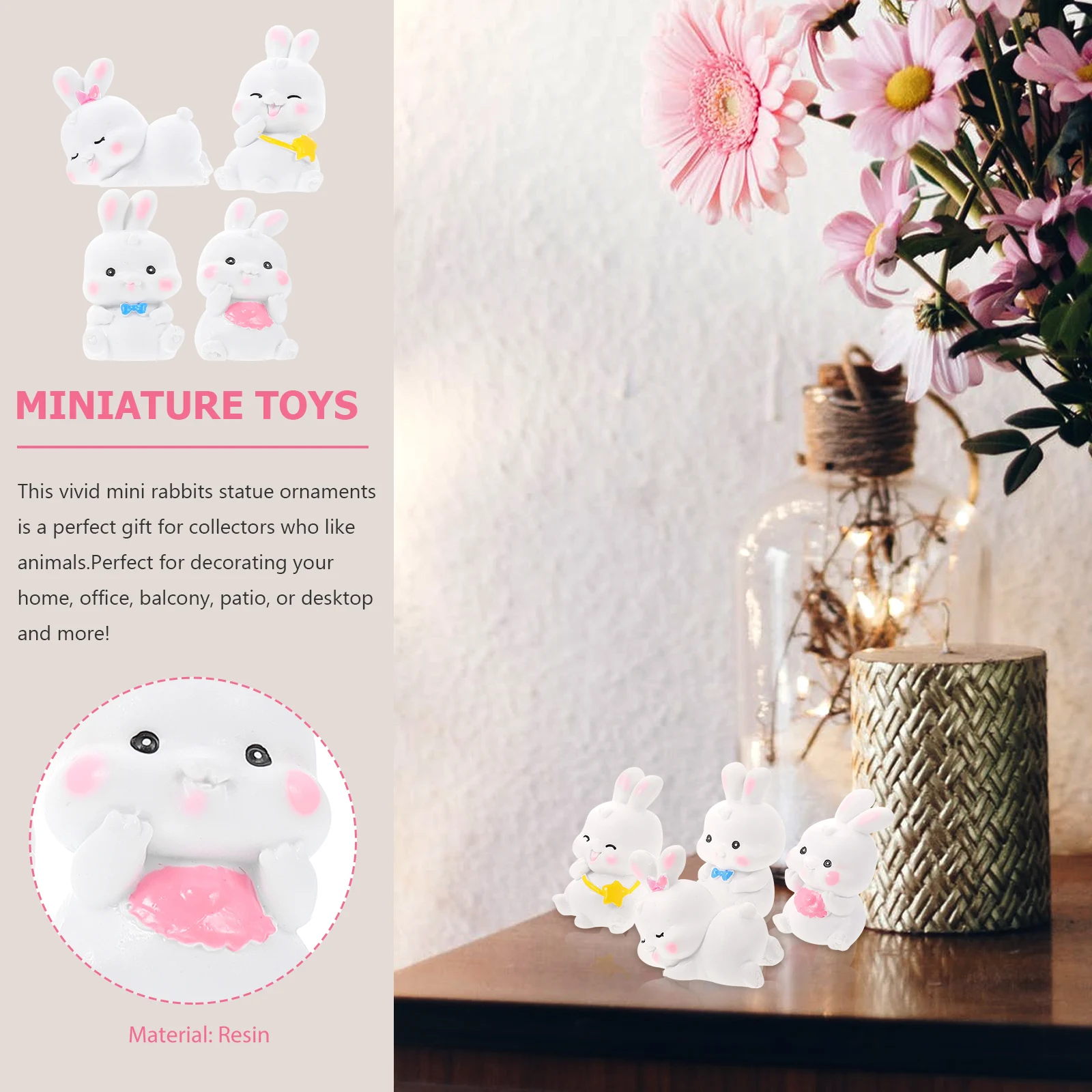 

4Pcs Micro Landscape Bunny Adornments Exquisite Craftsmanship Durable Practical Perfect Gift Animal Lovers Micro Landscape Bunny